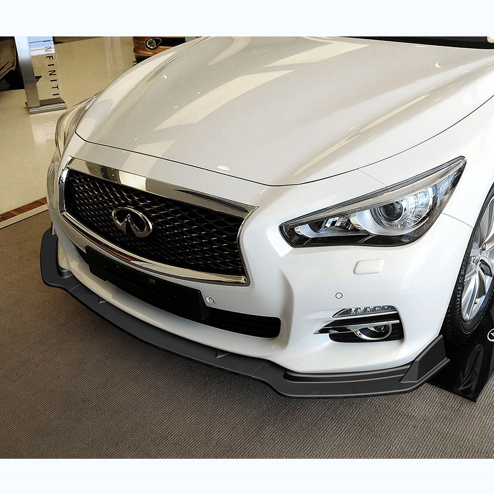 For 2014-2017 Infiniti Q50 Premium Unpainted BLK Front Bumper Body Kit Lip 3PCS