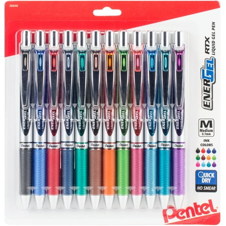 Pentel EnerGel RTX Retractable Liquid Gel Pen .7mm 12/Pkg-Assorted Ink