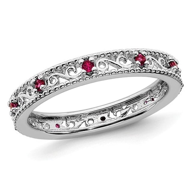 1/5 Carat (ctw) Lab Created Ruby Band Stackable Ring in Sterling Silver