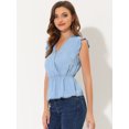 thumbnail image 2 of INSPIRE CHIC Women's Ruffle Flutter Sleeve V Neck Summer Peplum Blouse Top Grey Blue XL, 2 of 5
