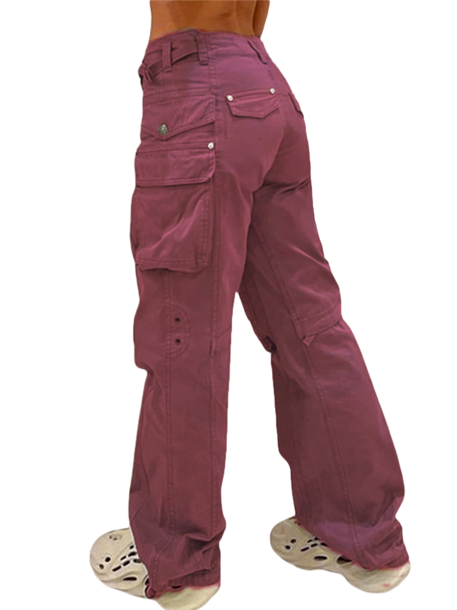 SpringTTC Women's Low Waist Loose Fit Full-length Solid Pockets Cargo Pants  - Walmart.com