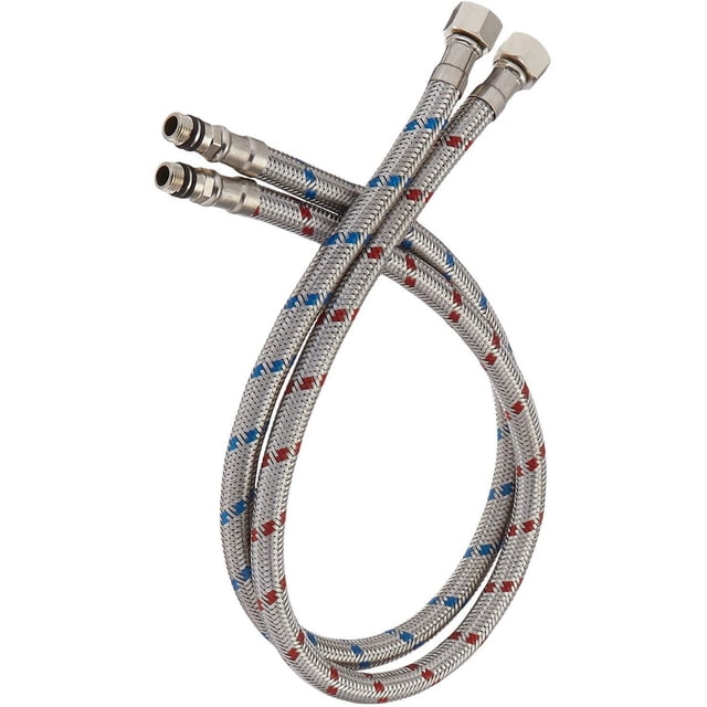 LAICAIW 24-Inch Long Bathroom Kitchen Faucet Connector Braided Supply Hose 3/8-Inch Stainless Steel Female Compression Thread x M10 Male Connector, x 2 Pcs(1 Pair)