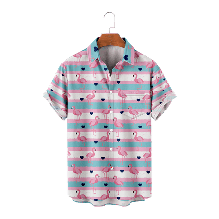 

MLFU Unisex Hawaiian Shirt Short Sleeve Button Down Regular Fit Flamingo T-Shirts Holiday Blouses for Men Women