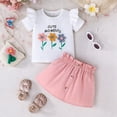 thumbnail image 2 of SILVERCELL 6M-3T Toddler Baby Girls Flower Outfit Flower&Letter Print Short Sleeeve Tops T-Shirt + Button Skirt Dress Shorts Summer Two Piece Clothes Set, 2 of 9