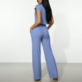 thumbnail image 4 of Vmvidoty Women's 2 Piece Outfits Loose Fit Tops Wide Leg Pants Short Sleeve Lounge Matching Sets Sweatsuits Blue M, 4 of 6