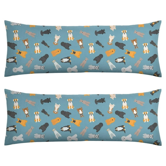Boho Dog Print Body Pillow Cover 20x54 - Machine Washable - Hand-Drawn Graphic