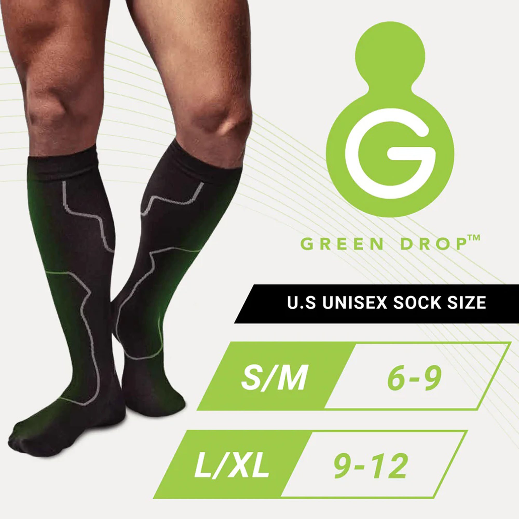 Green Drop Compression Socks - Herb-Infused, Natural Pain Relief - Knee High, Unisex, L/XL, 1 Ct