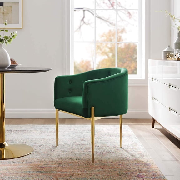 Maklaine Tufted Performance Velvet Stainless Steel Accent Chair in Emerald
