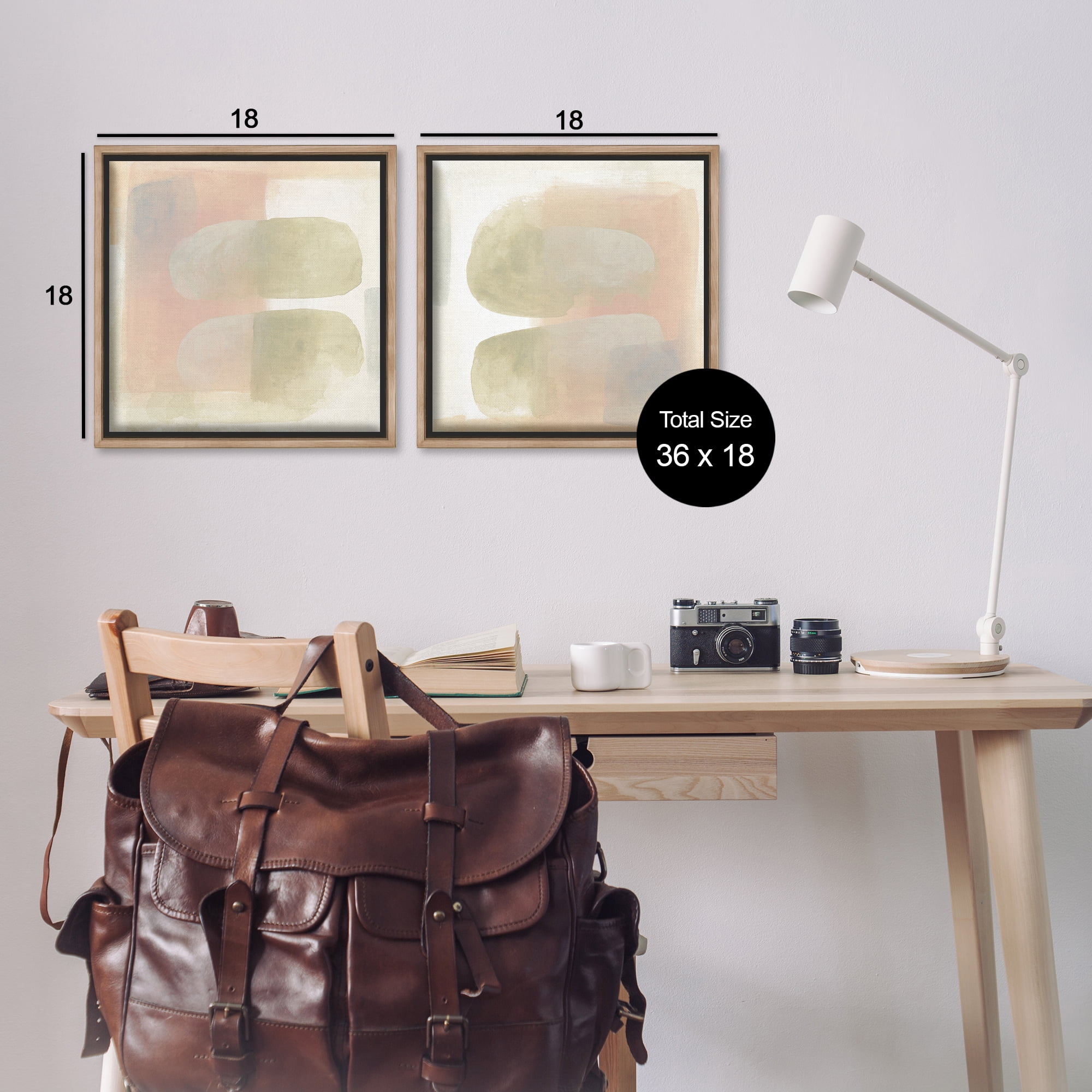Stupell Industries Neutral Oblong Shapes Abstract Abstract Painting Brown Floater Framed Canvas Art Print Wall Art, 18 x 18, Set of 2