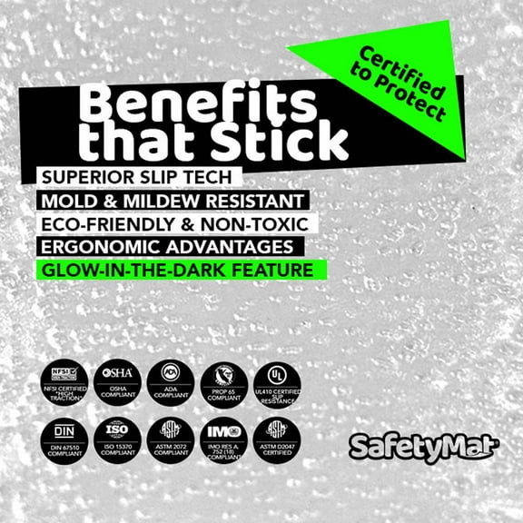 White, Glow in the Dark Shower Mat | Peel and Stick, Anti Slip Bath and Shower Safety Mat