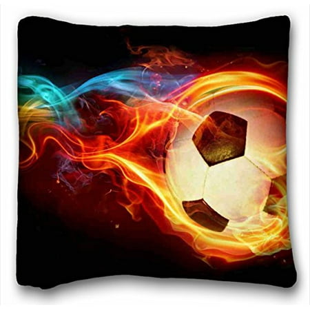WinHome Flaming Soccer Pillowcase - Pillowcase With Zipper, Pillow Protector, Best Pillow Cover - Standard Size 18x18 Inches Two Side