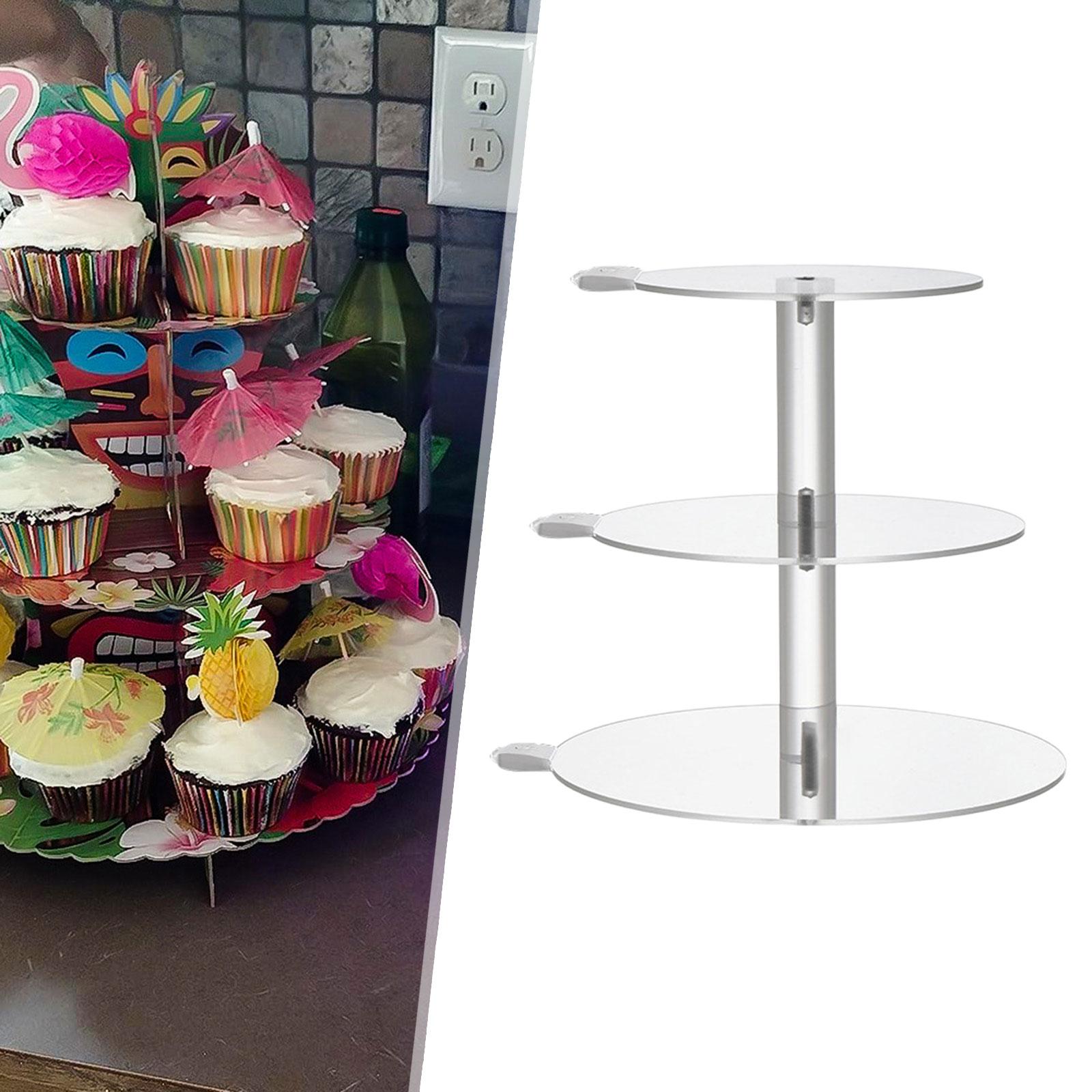 Cake Stand,Clear Acrylic Cupcake Stand with Light, Dessert Display Riser,3  Tier Cupcake Holder Cupcake Tier Stand for Anniversary, Graduation round 