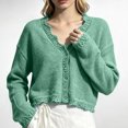 thumbnail image 4 of Ndbuld Women Long Sleeve Women Solid Color Long Sleeve V Neck Button Down Knit Cardigan Top,Green,Free Size, 4 of 5
