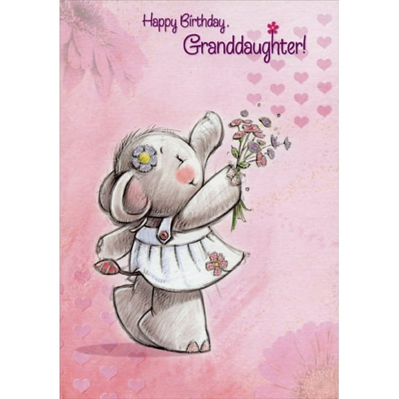 Designer Greetings Small Elephant on Tip of Toes Juvenile Birthday Card for Granddaughter
