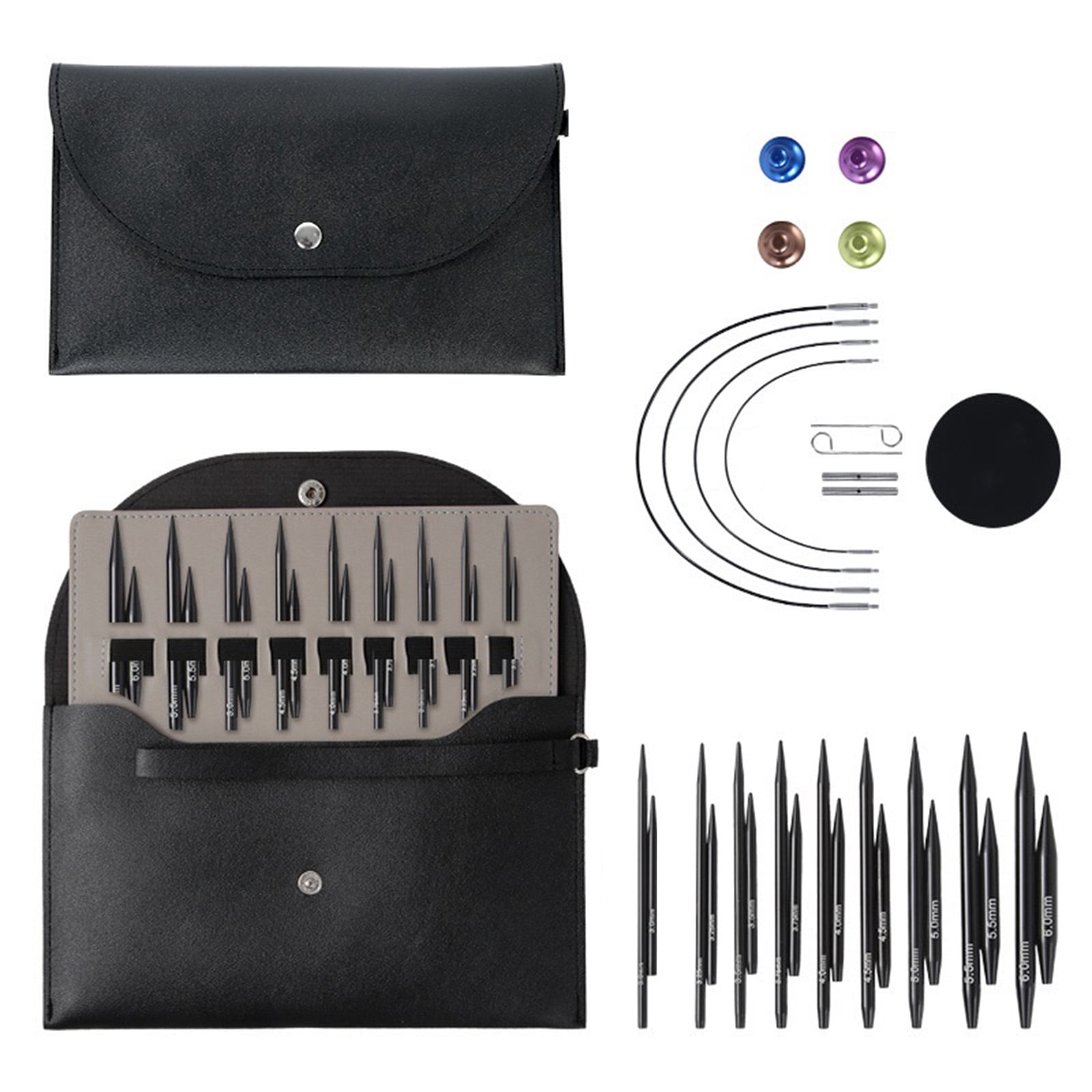 9Pairs Interchangeable Circular Knitting Needle with Storage Bag for Crocheting 3.0mm-6.0mm Aluminum Sweater Needle
