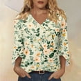thumbnail image 2 of Iaqnaocc Womens Summer Tops 3/4 Length Sleeve Womens Tops Dressy Casual Crewneck T-Shirts Vintage Floral Print Tunic Tops Basic Loose Spring Day T Shirts Light Green L, 2 of 6