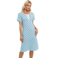 thumbnail image 3 of WBQ Women's Nightgown Sleepshirts Short Sleeve Button Down Nightshirt Crewneck Comfy Polka Dots Loungewear Casual Mid-Length Sleepwear,Blue XXL, 3 of 9
