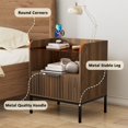 thumbnail image 6 of PetFurnishn  Mid Century Modern Nightstand with Charging Station, Fluted Night Stand, Bedside Table with Glass Top & Metal Legs, Wood End Table for Bedroom, Living Room (Walnut), 6 of 7