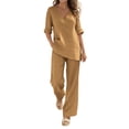thumbnail image 2 of Taqqpue Two Piece Sets for Women Summer Travel Vacation Airport Outfits Linen Business Casual 2 Piece Sets Outfits Short Sleeve Flowy Top and Straight Wide Pants Oversized Loungewear Sets for Women, 2 of 8