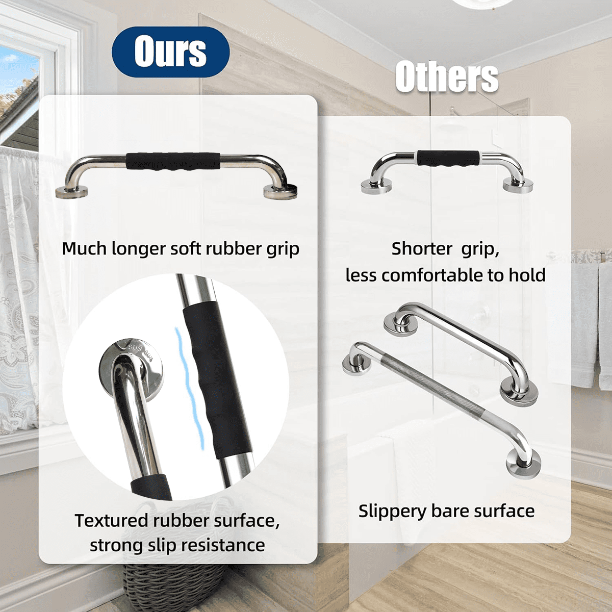 GYTF 2 Pack Grab Bars for Bathroom,16 inch Anti Slip Bathroom Handicap Grab Bars with Rubber Grip,Safety Bath & Toilet Rail for Senior,Pregnant Wife and Children,Safety Shower Grab Bars