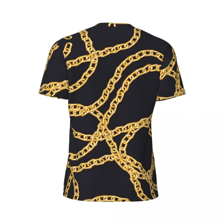 T Shirt For Men Golden Chain Gym Summer Links Print Streetwear