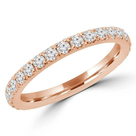MD170310-5.5 0.67 CTW Round Diamond Semi-Eternity Wedding Band Ring in 14K Rose Gold, Size 5.5