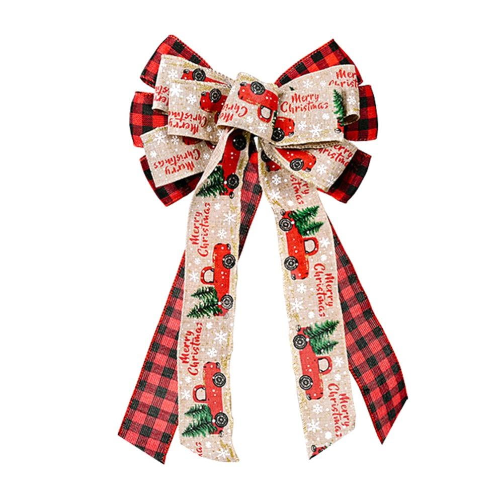 SNOWFAKE LUXURY CLIP ON WIRED CHRISTMAS TREE BOW NATURAL TARTAN RED GREEN 