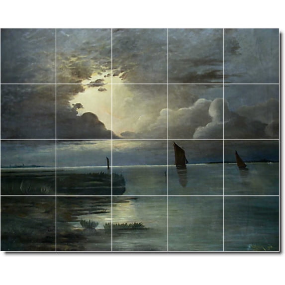 Ceramic Tile Mural-Andreas Achenbach Waterfront Painting 95. 60" w x 48" h using (20) 12 x 12 ceramic tiles