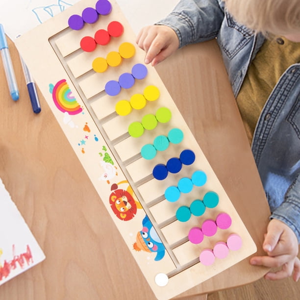 Juguetes De Aprendizaje Montessori Deslice el color y la forma que combinan con los juguetes de madera educativos tempranos para niños (12 colores)