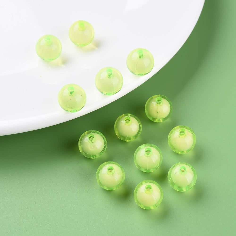 500gs Transparent Acrylic Beads Bead in Bead Round Lawn Green 11.5x11mm Hole: 2mm about 520pcs/500g