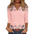 thumbnail image 2 of Ruimatai Women's Casual V Neck Blouses 3/4 Sleeve Pleated Tunic Tops for Summer Daily Work Wear, 2 of 8
