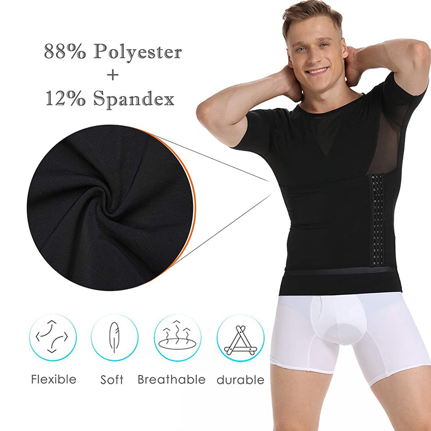 QRIC Men Body Shaper Slimming Vest Tight Tank Top Compression Shirt Tummy  Control Underwear Moobs Binder