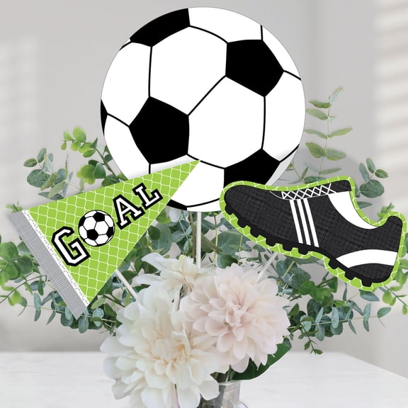Big Dot of Happiness Goaaal - Soccer - Baby Shower or Birthday Party Centerpiece Sticks - Table Toppers - Set of 15