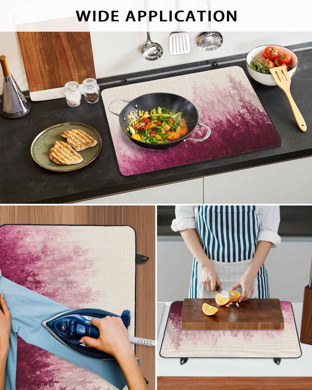 nqOlkjepod Large Induction Cooktop Protector Mat 36"x21", Pink Botanical Stove Top Covers for Electric Stove, Spring Summer Farmhouse Retro Beige Stove Burner Cover Mats, Glass Top Stove Cover