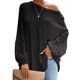 thumbnail image 1 of Mujeres Top Hollow out crewneck un hombro linterna manga larga suelta blusa negro XXL, 1 of 5