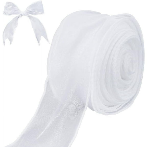 20 Yards x 1-1/2 inch White Chiffon Ribbon Tulle Ribbon Polyester Organza Handmade Silk Ribbon