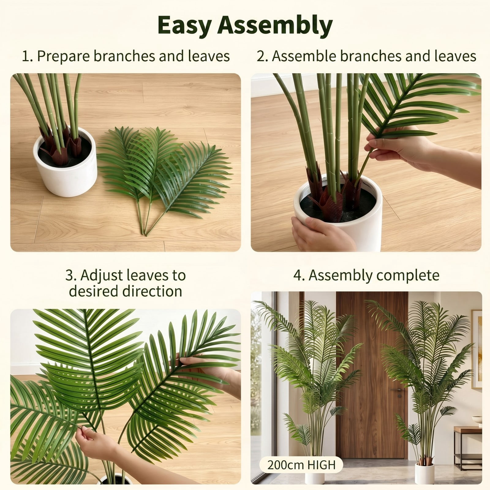 BEAUTYPEAK 6.6FT Artificial Palm Plants Fake Pre Potted Faux Green Tree Tall Fake House Plants Indoor Outdoor Floor Plant