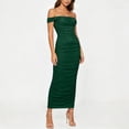 thumbnail image 4 of LEAVINGSUO Summer Dresses For Women Fashion Skirt Sleeveless Off-The-Shoulder Sleeveless High Waist Dresses Solid Color Army Green XL, 4 of 7