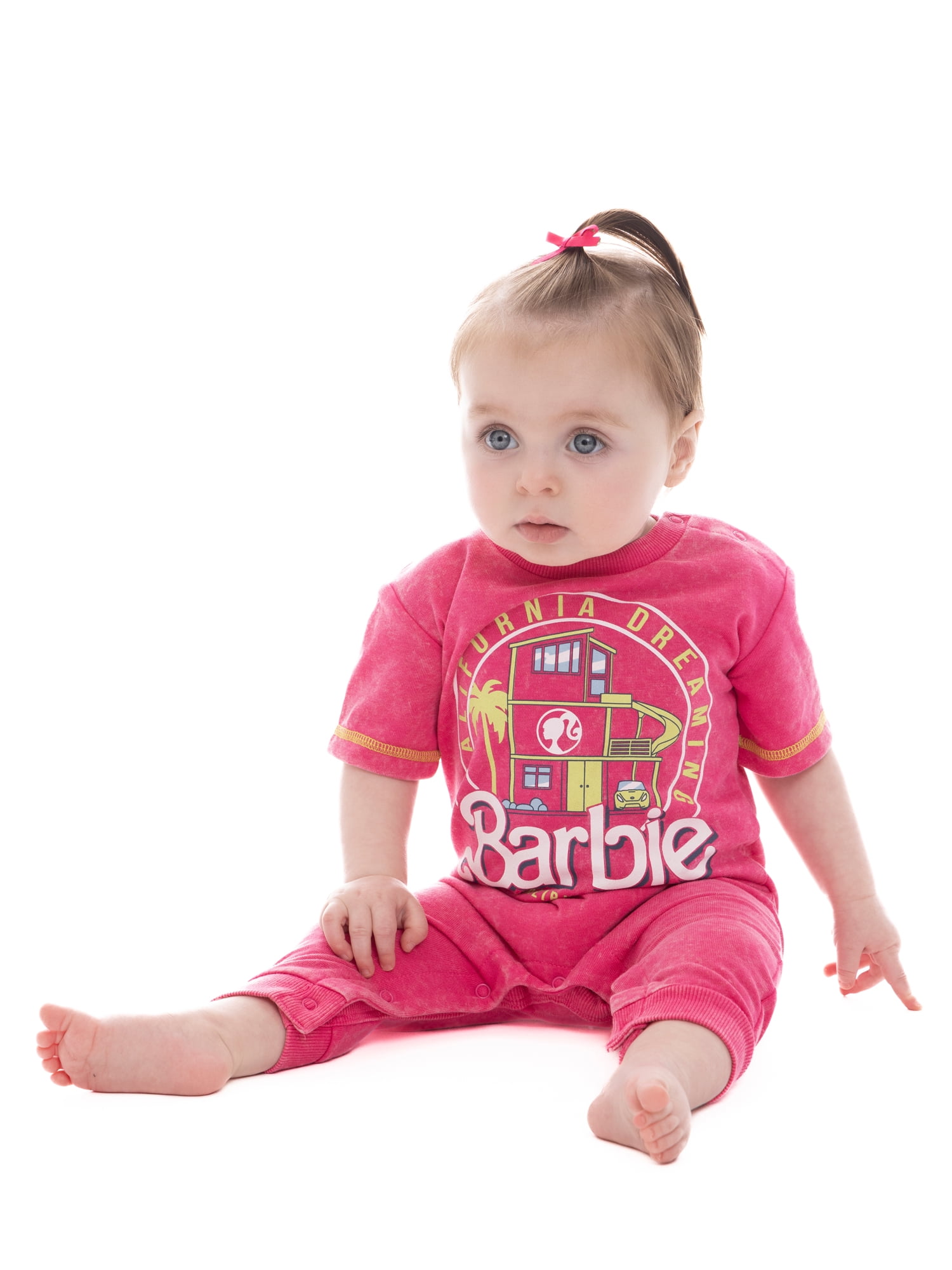 Barbie Baby Girl Mineral Washed Graphic Short Sleeve Romper, Sizes 0/3 Months- 24 Months