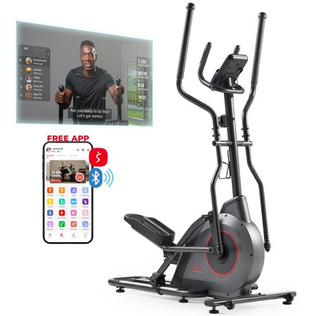 Sunny Health & Fitness Ultra Silent Smart Elliptical Exerciser, 300LB Capacity & 16” Long Stride Low Impact Training w Free SunnyFit App Bluetooth Link