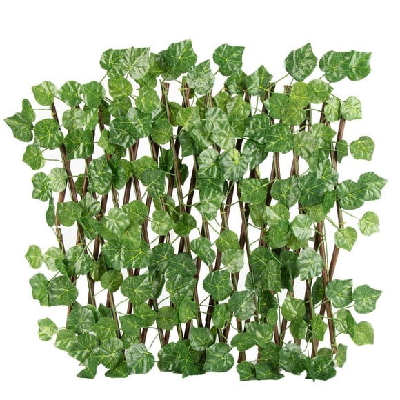Zootealy Expandable Artificial Privacy Screen Fence Simulation Retractable Fence Panel with Faux Leaves Decorative Nature Wood Trellis Fence Greenery Wall