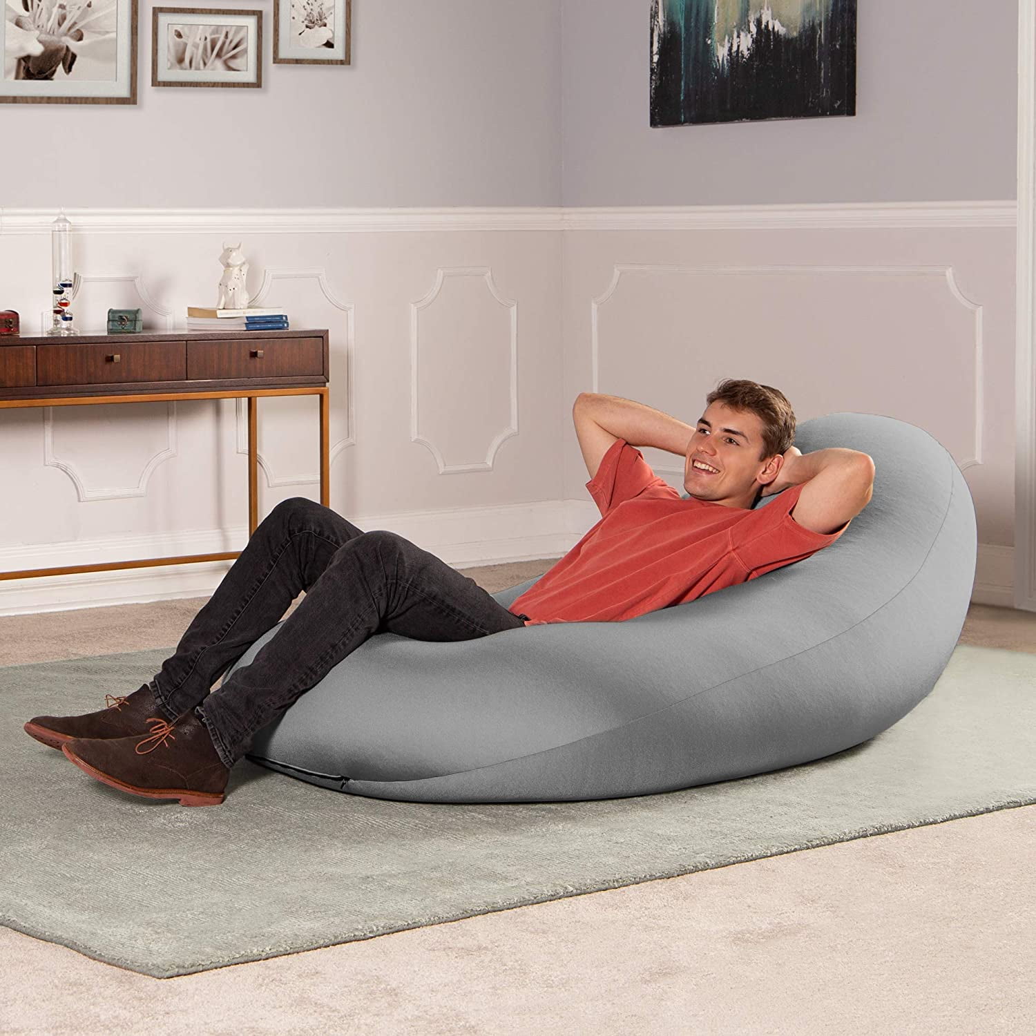 Jaxx Nimbus Spandex Bean Bag Chair for Adults-Furniture for Rec, Family Rooms and More, Large, Silver