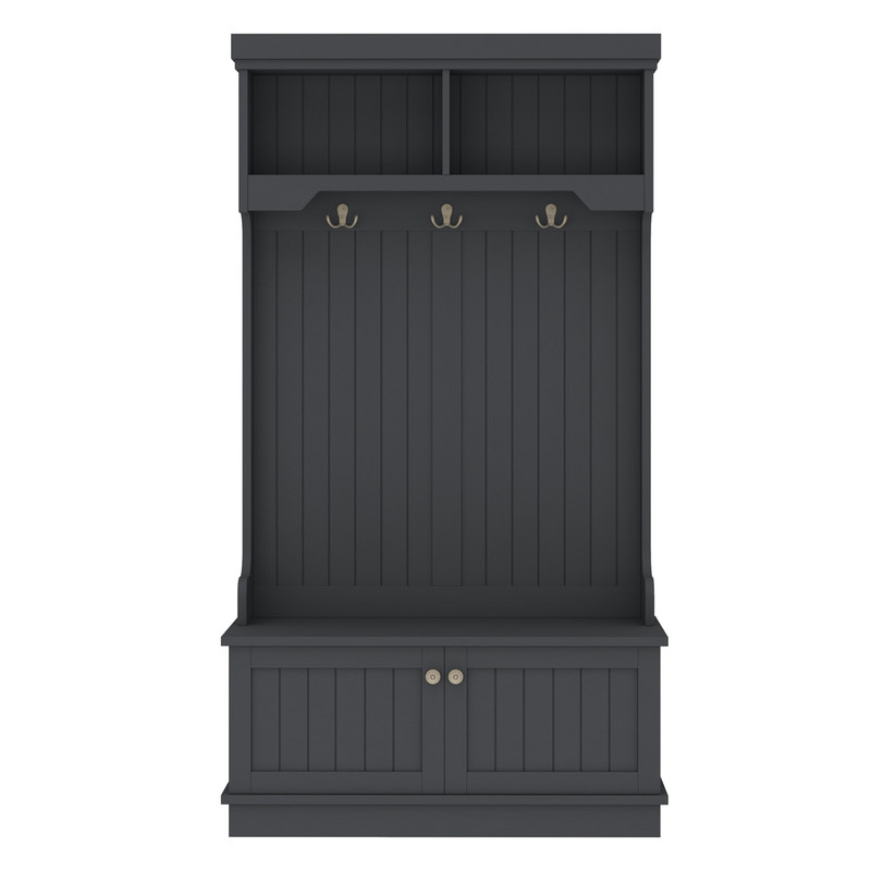 Small Entryway Hall Tree with Shoe Storage Bench, Hallway 4-in-1 Design Coat Cabinet with Hooks & Open Compartments