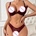 thumbnail image 2 of Gibobby Lenceria mujer sexy Conjunto de lencería sexy de encaje suave para mujer, ropa interior transparente con aros de encaje floral(Vino, 70), 2 of 5