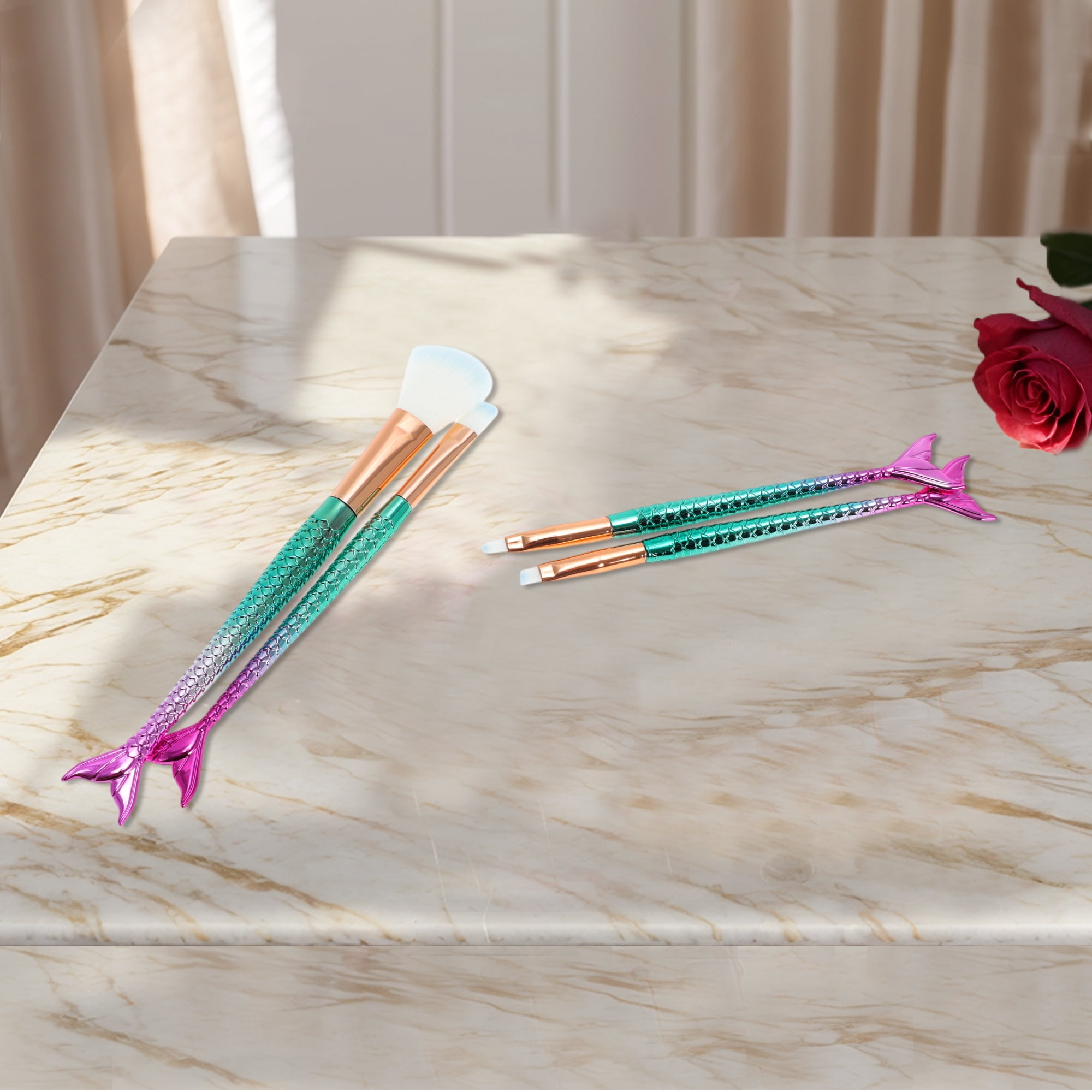 Unique Bargains 4 Pcs Soft Portable Mermaid Makeup Brush Set for Cosmetic Green