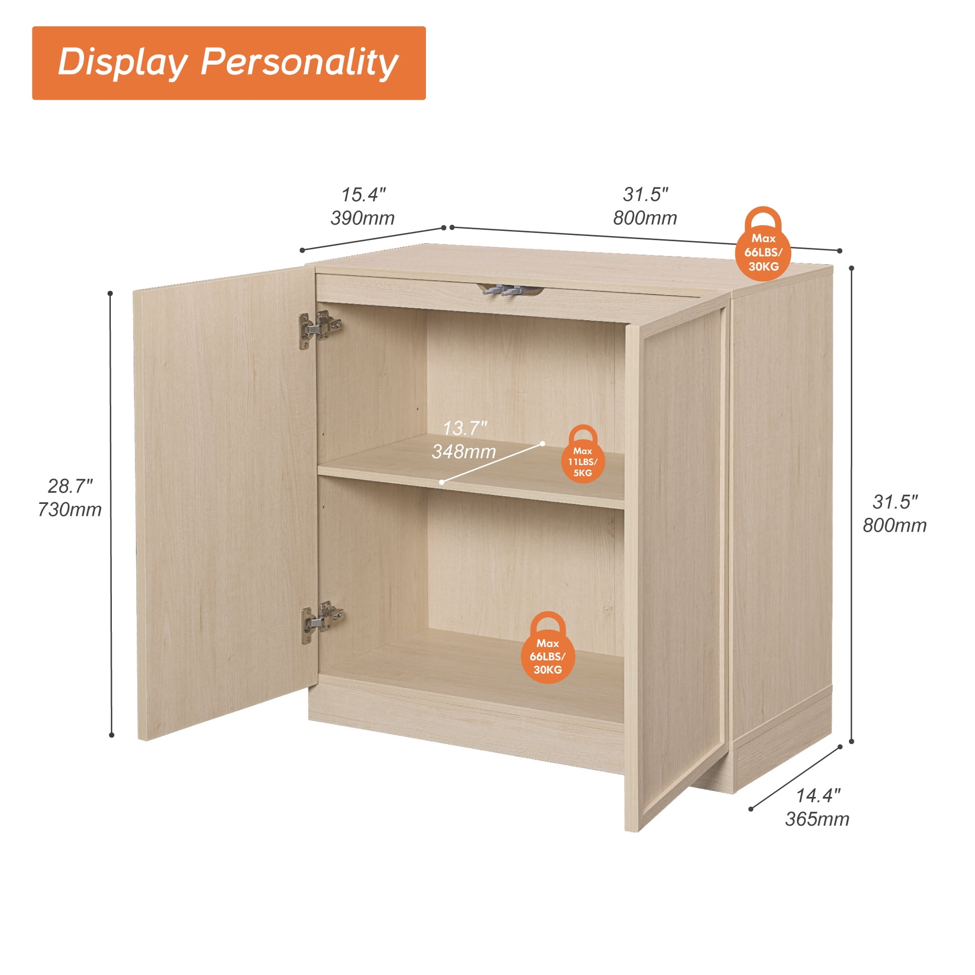 31.5" Modern Sideboard Buffet Cabinet with 2 Doors, Multifunctional Sideboard with Large Storage and Adjustable Shelf, Beige