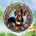 thumbnail image 5 of PURELY- Acrylic Dachshund Hanging Sign Colorful Floral Round Decor For Home Garden Gifts, 5 of 6