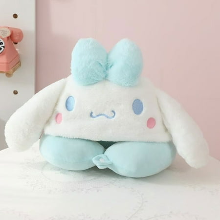 Cute Kuromi KT Cinnamoroll Cartoon Hooded Sunshade Headrest for Car Travel Sleeping Accessory Neck Support Pillow U-shaped Pillow