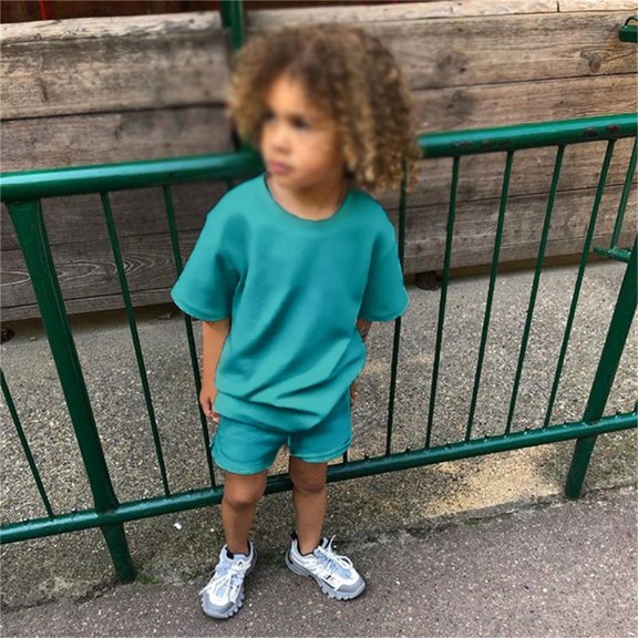 Bmisegm Toddler Dance Outfits Toddler Kids Baby Boys Girls 2 Piece Tracksuit Solid Short Sleeve T Shirt and Shorts Summer Set Girls Casual Set Blue 6-12 Months