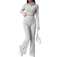 thumbnail image 2 of Ettsollp 2 Pcs/Set Women Spring Commuting Outfit Top Flared Pants Set Zipper Closure Thread Stand Collar Coat High Waist Sport Tracksuit Elastic Daily Clothes, 2 of 8